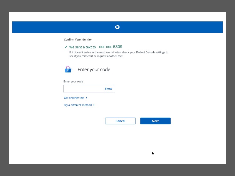 Chase Bank 2-Factor Authentication