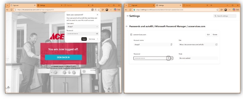 Passwords stored in the Edge browser