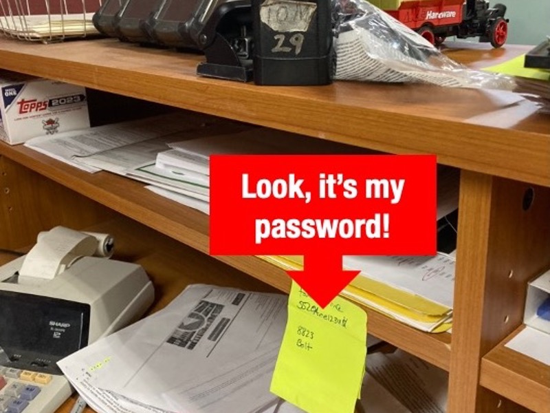 Login credentials written on a Post-It Note